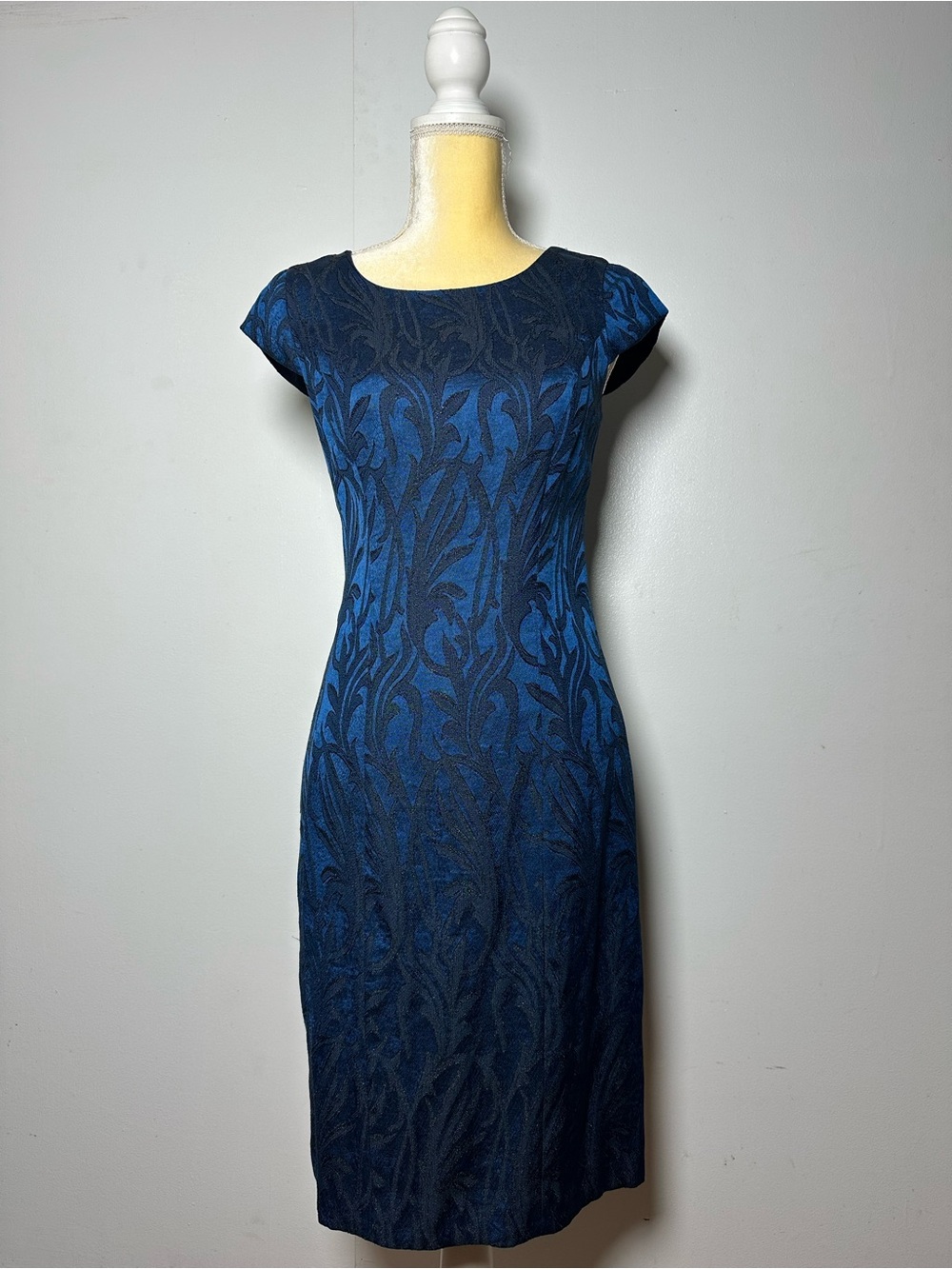 J.Crew Metallic Blue Black Brocade Jacquard Sheath Dress Size 2